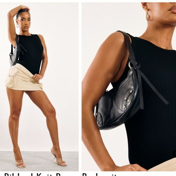 Prettylittlething Black Ribbed Knit Racer Bodysuit M NWT IN PACKAGING - Picture 3 of 7